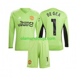 Camisola Manchester United De Gea 1 Guarda-redes Criança Equipamento Primeiro 2023-2024 Manga Comprida